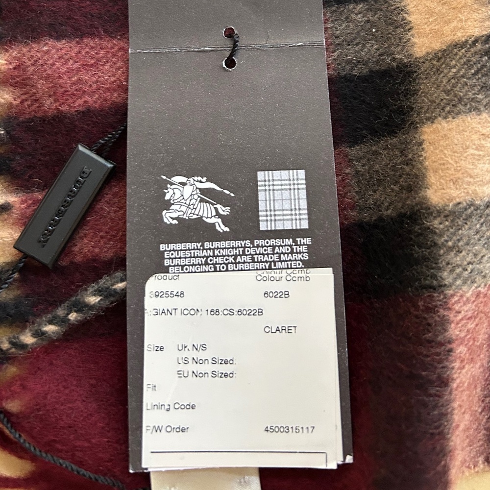 NWT BURBERRY Check Cashmere Scarf in Claret (burgundy/deep red) - Picture 3 of 7